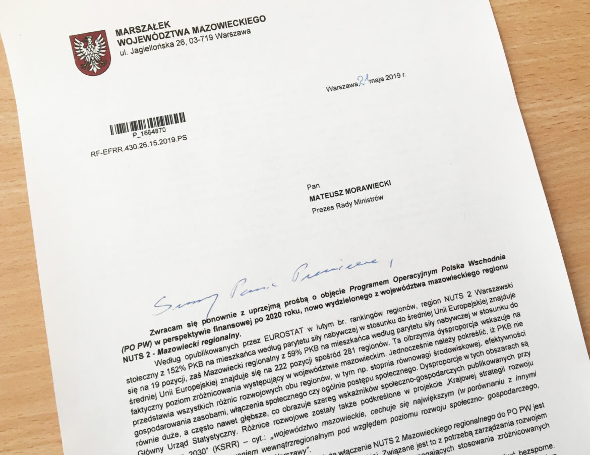 Marszałek apeluje do premiera o włączenie Mazowsza do Polski Wschodniej