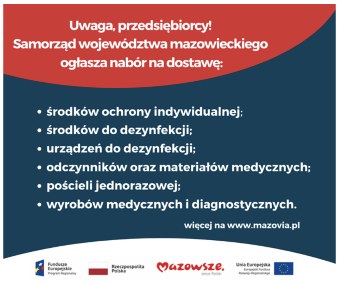 #koronawirus Uwaga przedsiębiorcy! Samorząd Mazowsza ogłasza nabór na dostawę środków ochrony osobistej